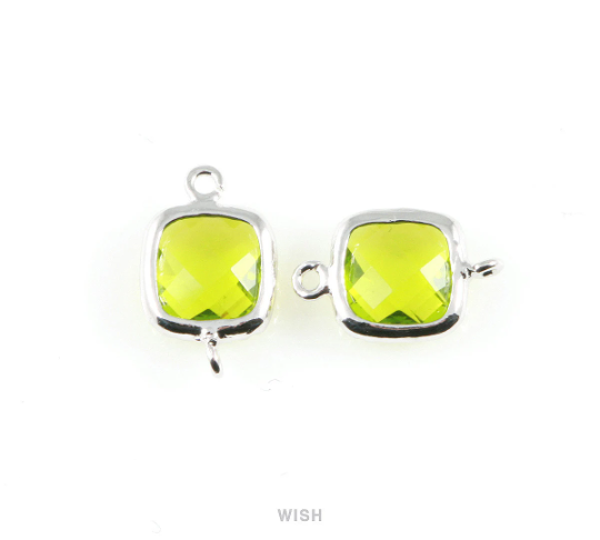 Dark Apple Faceted Glass Connector in Rhodium, Framed Square Connector / GDARH-007-P