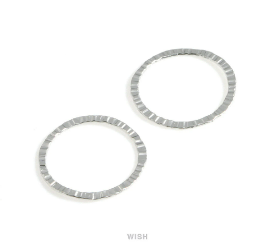 4pcs Large Hammered Circle in Matte Rhodium, Hammered Circle Charm / MMRH-338-P2