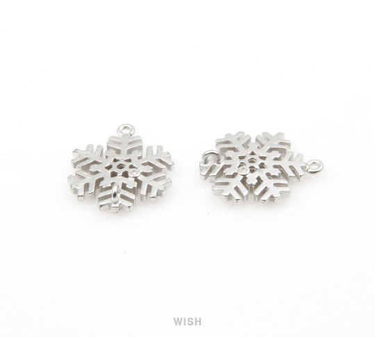 Snowflake with Cubic Zirconia Pendant in Matte Rhodium, CZ Snowflake Charm / CMRH-058-P