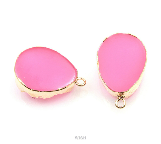 Fuchsia Druzy Drop Charm in Gold, Pink Druzy Drop Pendant /SFSG-111-P