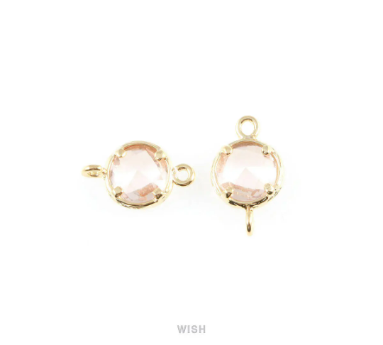 Peach faceted Glass Connector in Gold, Framed Round Glass Bead/ GPCG-015-P