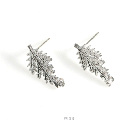 Fir Tree Stud Earrings in Matte Rhodium, Fir Tree Branch Ear Studs / MMRH-559-E