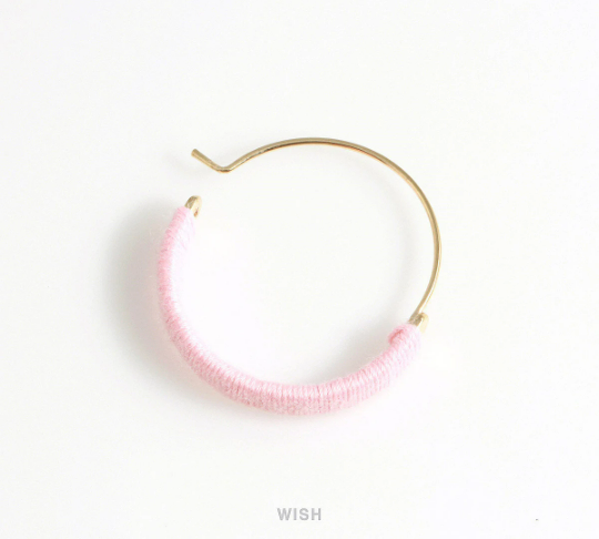 Gold Hoop Earrings and Light Pink Cotton Thread Wrapped /FLPG-019-E