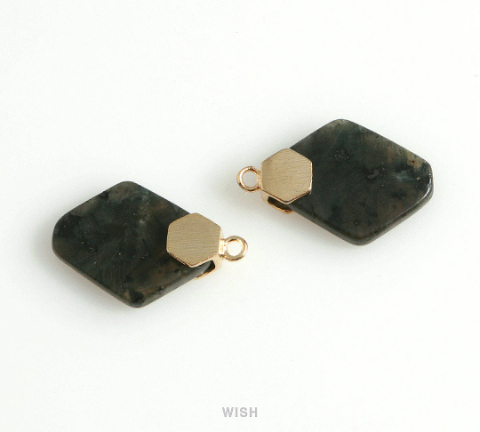 Black Labradorite Hexagon Gemstone Charm in Gold, Labradorite Hexagon Gemstone / SBLG-108-P