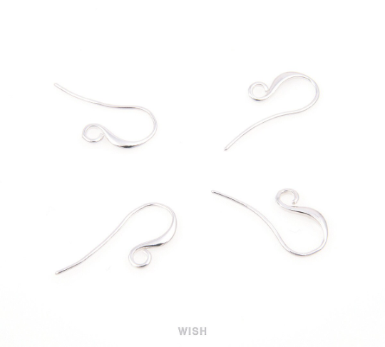 Fish Hook Earrings in Rhodium, Hook Earrings / FRH-001-E (10 pcs)