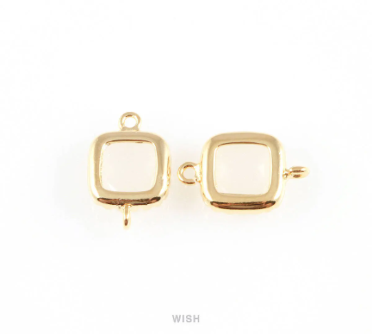 White Alabaster Faceted Glass Connector in Gold, Framed Square Connector / GWAG-007-P