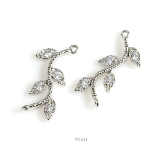 Cubic Zirconia Branch Connector in Rhodium, Branch CZ Charm / CRH-084-P