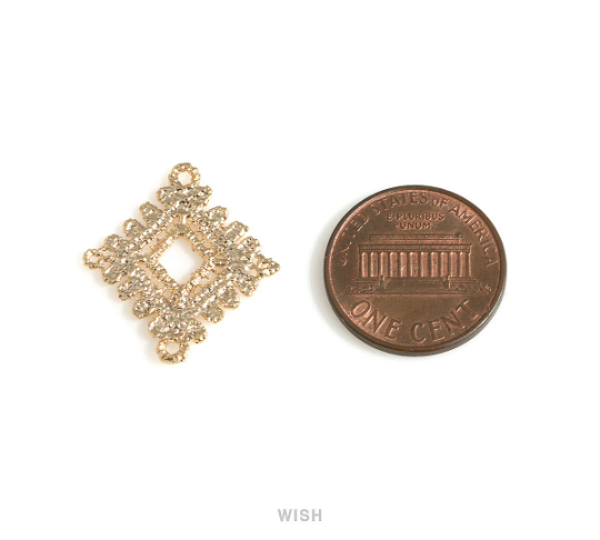 Rough Rhombus Geometric Pendants in Matte Gold, Rough Diamond Shape Charms / MMG-705-P