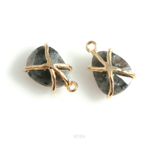 Black Labradorite Pear Gemstone Charm in Gold, Labradorite Drop Gemstone Pendant / SBLG-107-P