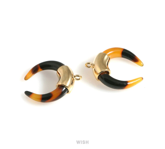 Leopard Pattern Horn Stone Charm in Gold, Leopard Pattern Horn Pendant / SHMG-115-P