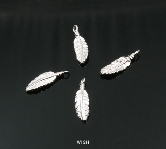 4pcs Dreamcatcher Feather in Matte Rhodium, Dream Catcher Feather Charm / MMRH-340-P