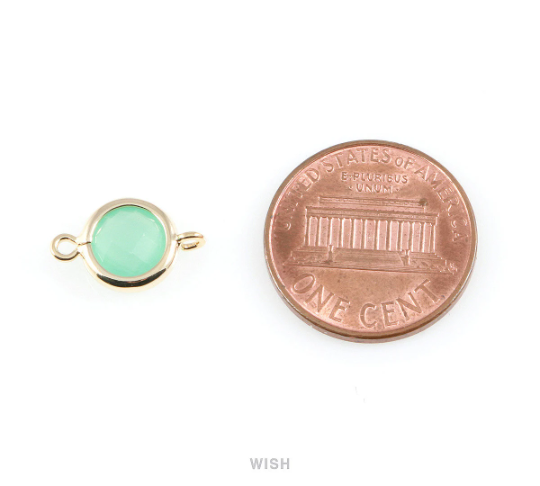 Clear Faceted Round Glass Connector in Gold, Round Framed Connector / GCLG-075-P