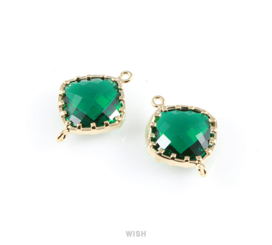 Emerald Rhombus Glass Connector in Gold, Framed Rhombus Connector/ GEMG-023-P