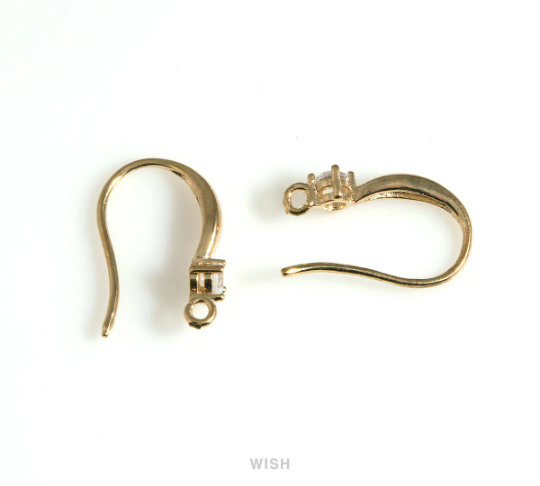 Cubic Zirconia Ear Hook in Gold, Cubic Zirconia Ear Hook / CG-094-E (4pcs)