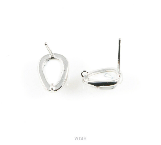 Howlite Teardrop Stone Earrings in Rhodium, Gemstone Framed Ear Post / SHTRH-068-E