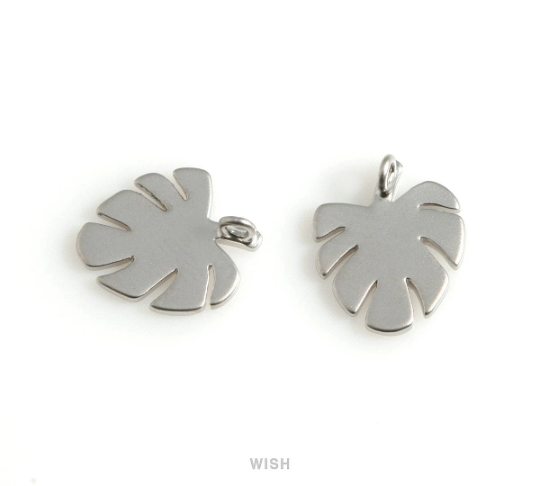 Monstera Leaf Pendants in Matte Rhodium, Monstera Leaf Charm / MMRH-574-P