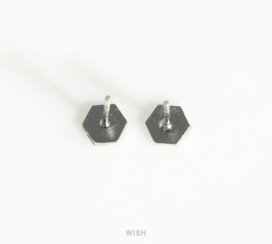 Hexagon Stud Earrings in Matte Rhodium, Hexagon Ear Studs / MMRH-415-E