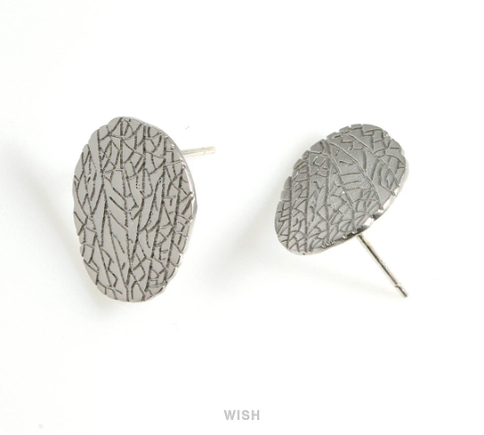 Textured Disc Stud Earrings in Matte Rhodium, Textured Disc Studs / MMRH-573-E