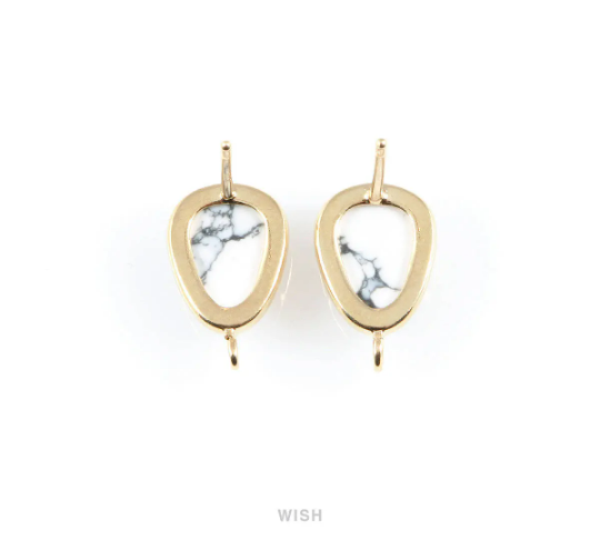Howlite Teardrop Stone Earrings in Gold, Gemstone Framed Ear Post / SHTG-068-E
