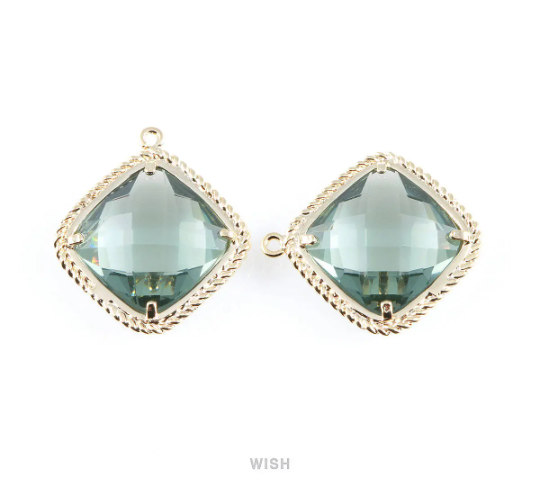 Charcoal Diamond Shape Pendants in Gold, Framed Diamond Charms / GCCG-032-P