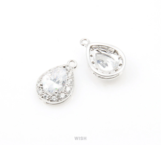 Teardrop Cubic Zirconia Pendants in Rhodium, 12 Sub Cubic Zirconia / CRH-004-P