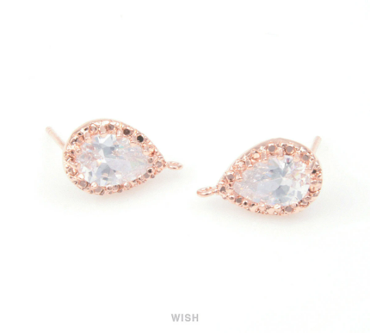 Teardrop Cubic Stud Earrings in Rose Gold, Teardrop Cubic Zirconia /CRG-032-E