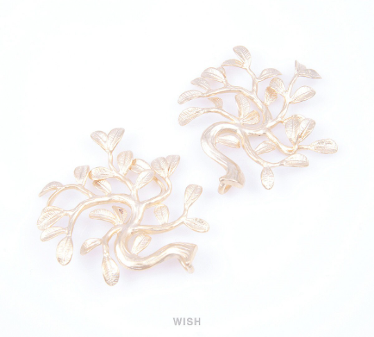 Family Tree Pendants in Matte Gold, Winter Tree Charms / MMG-040-P