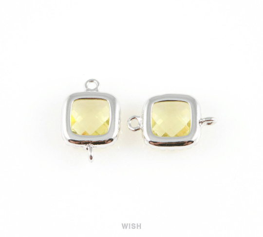 Apple Faceted Glass Connector in Rhodium, Framed Square Connector / GAPRH-007-P