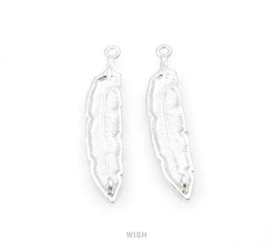 Feather Pendant in Matte Rhodium, Textured Feather Charm / MMRH-232-P