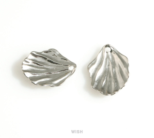 Large Seashell Charm in Matte Rhodium, Seashell Pendant / MMRH-680-P