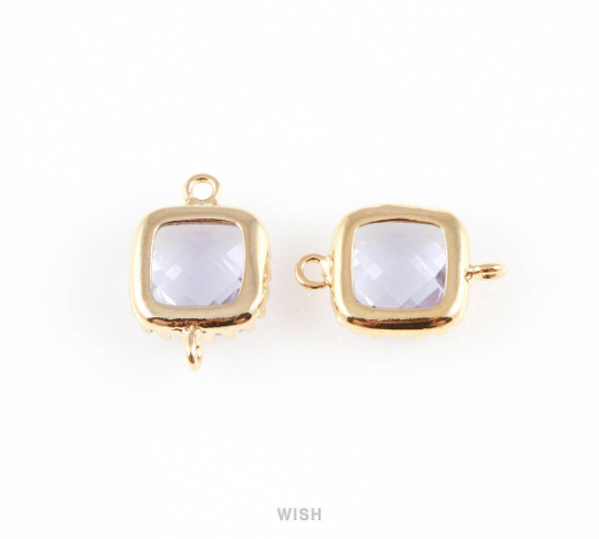 Amethyst Faceted Glass Connector in Gold, Framed Square Connector / GTZG-007-P