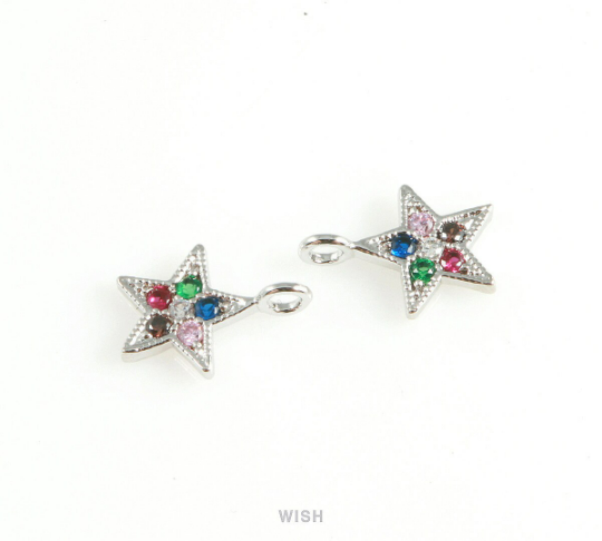 Silver Star with Birthstone Pendant, Multi Color Star Charm / MRH-409-P