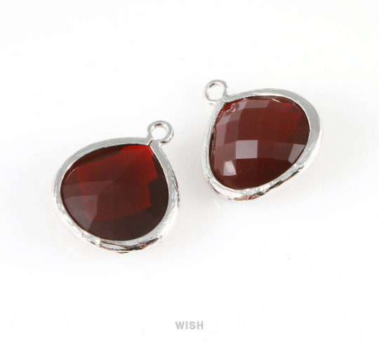 Jet Nut Faceted Glass Charm in Rhodium, Framed Drop Glass Bead / GJNRH-001-P