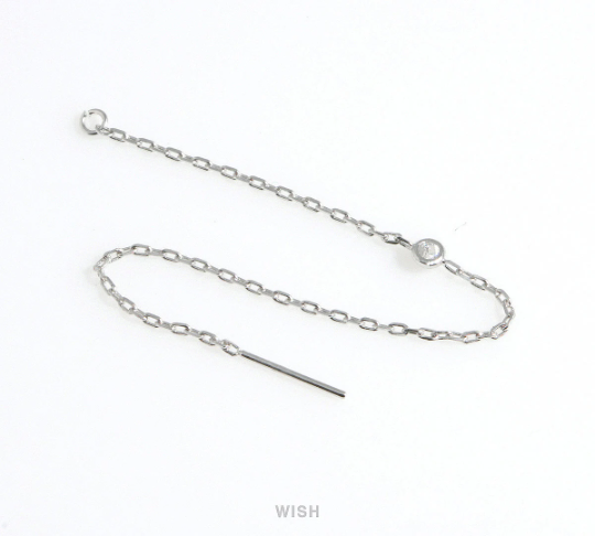 Silver Threader Earrings with a Cubic Zirconia, Chain Earrings / FRH-027-E