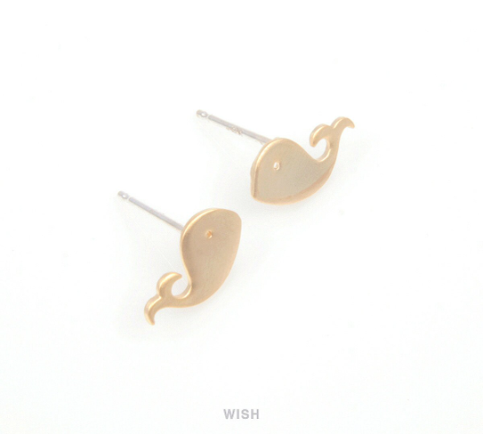 Whale Stud Earrings in Matte Gold, Whale Ear posts / MMG-104-E