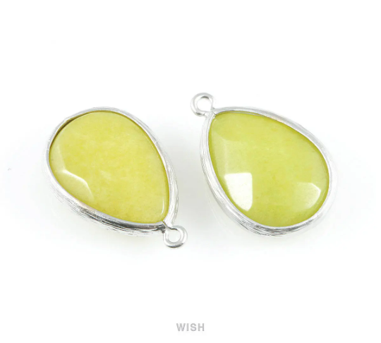 Peridot Synthetic Stone Charms in Matte Rhodium, Framed Teardrop Pendant/ SPDMRH-010-P