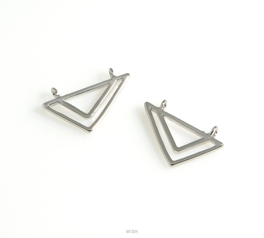 Doule Triangle Charm in Rhodium, Open Triangle Necklace Pendants / MRH-627-P