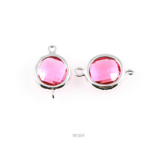 Ruby Faceted Glass Connector in Rhodium, Framed Round Connector / GRBRH-008-P