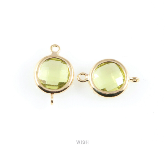 Apple Faceted Glass Connector in Gold, Framed Round Connector / GAPG-008-P