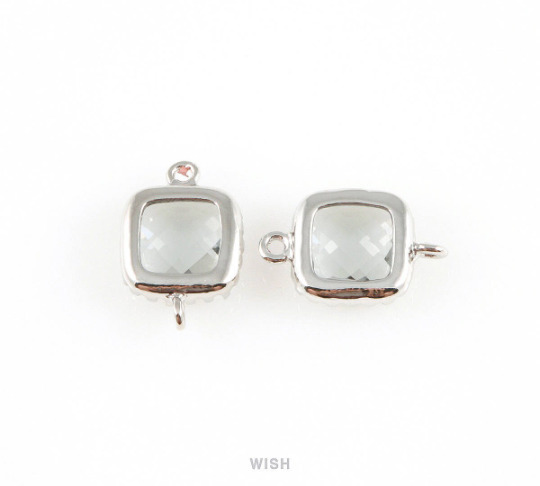 Charcoal Faceted Glass Connector in Rhodium, Framed Square Connector / GCCRH-007-P