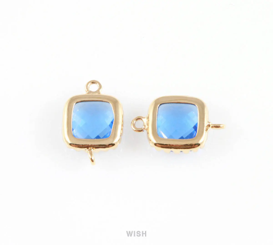 Cobalt Blue Faceted Glass Connector in Gold, Framed Square Connector / GCTG-007-P