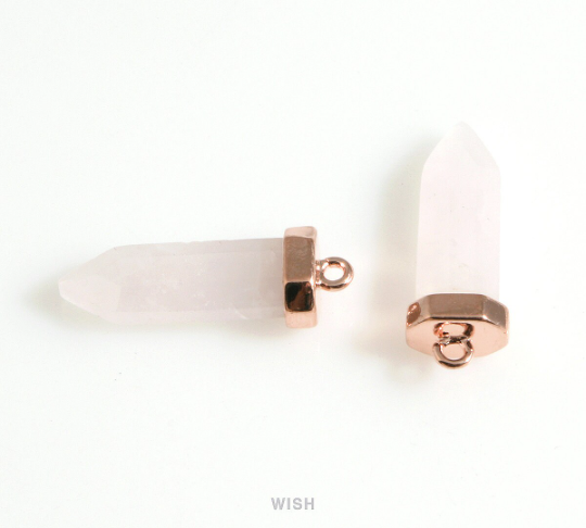 Rose Quartz Point Gemstone Charm in Rose Gold, Rose Quartz Point Gemstone Pendant / SRQRG-106-P