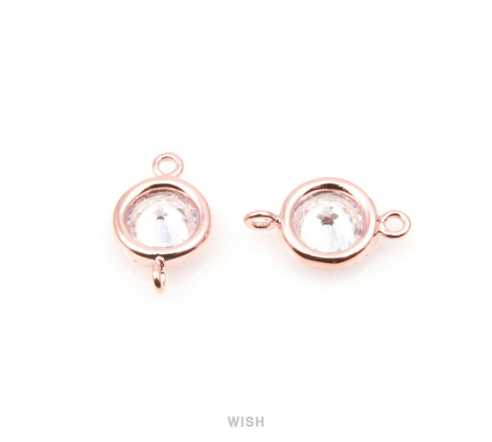4 pcs Round Cubic Zirconia Connectors in Rose Gold, Cubic Zirconia /CRG-028-C