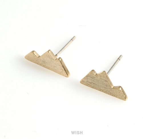 Mountain Stud Earrings in Matte Gold, 3 Peak Mountain Ear Studs / MMG-489-E