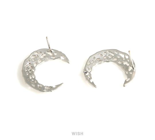 Mesh Crescent Stud Earrings in Matte Rhodium, Large Crescent Stud Earrings / MMRH-704-E