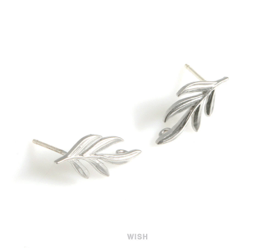 Rosemary Stud Earrings in Matte Rhodium, Herb Leaf Ear Studs / MMRH-492-E