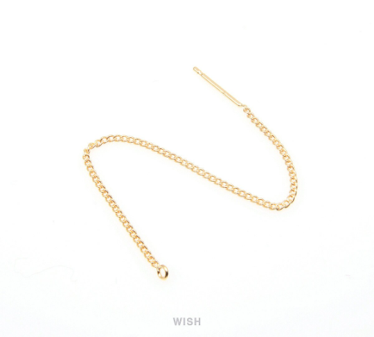Threader Earrings in Gold, Chain Earrings / FG-015-E (4pcs)