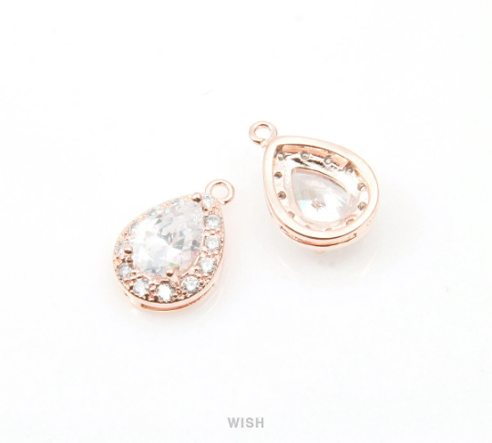 Teardrop Cubic Zirconia Pendants in Rose Gold, 12 Sub Cubic Zirconia / CRG-004-P