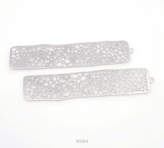 Mesh Bar Pendants in Matte Rhodium, Rectangle Net Charms / MMRH-054-P (Large)