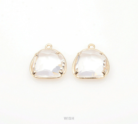 Clear Pear Glass Charm in Gold, Glass Framed Pendant /GCLG-093-P